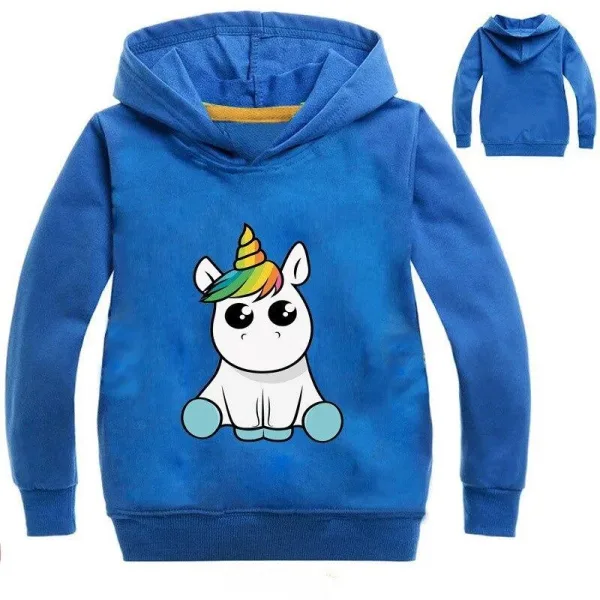 pull licorne capuche bleu